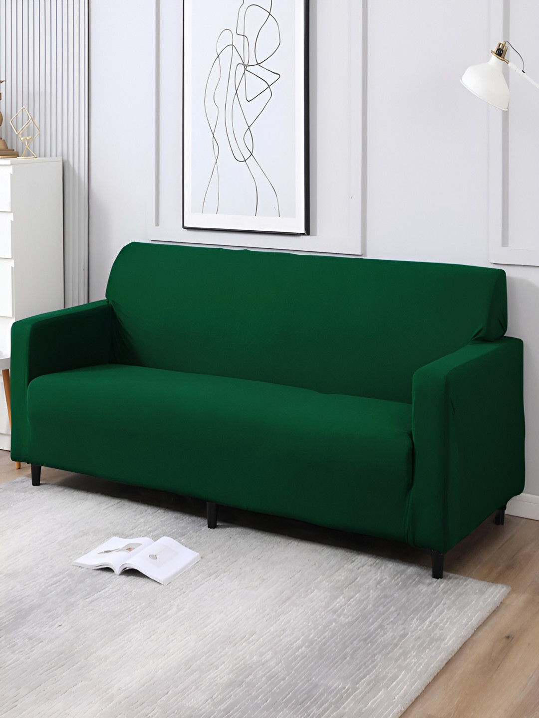 HOKIPO Green 4 Seater Sofa Cover With Arms
