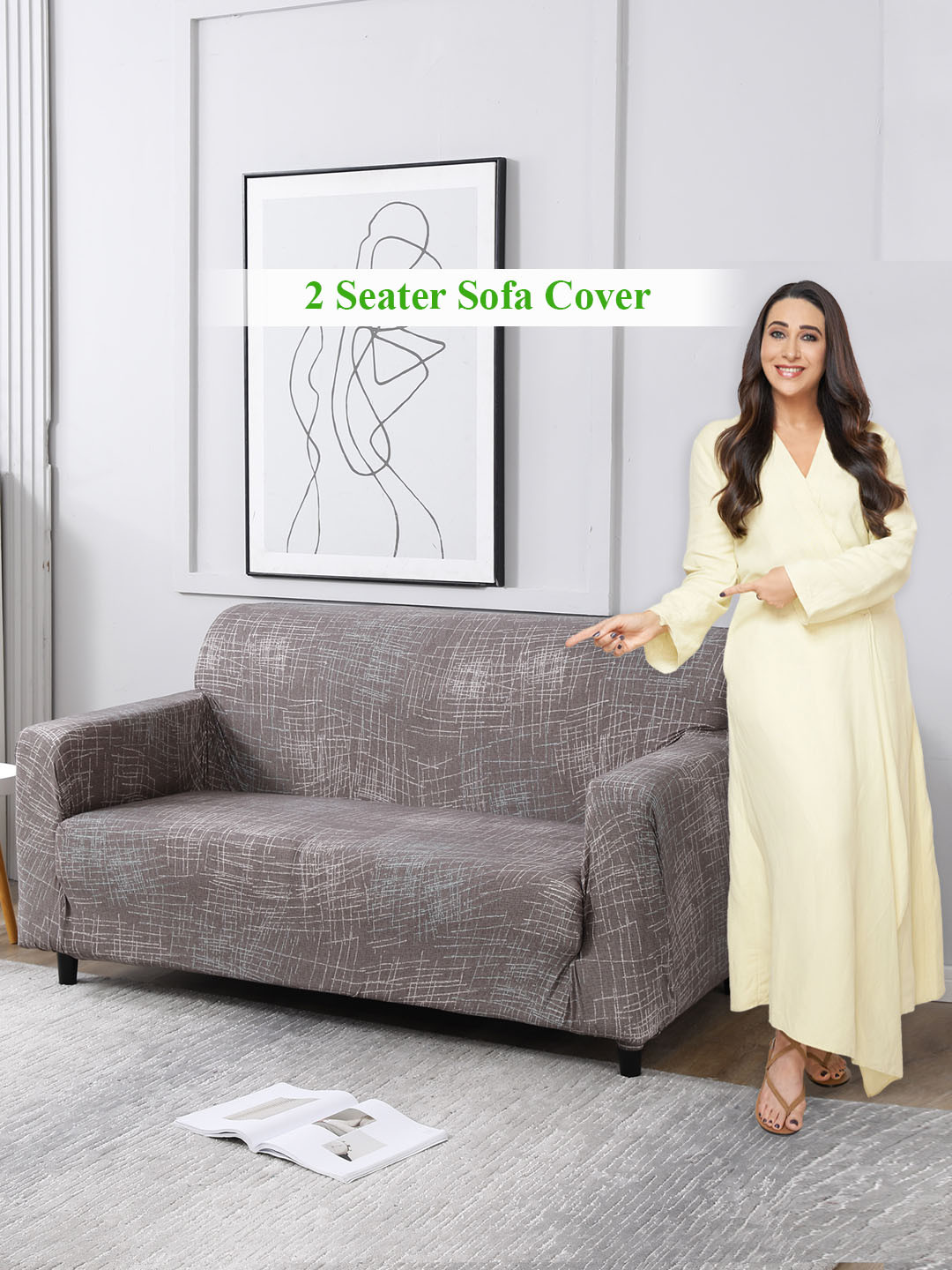 HOKIPO Brown & White 2 Seater Sofa Cover With Arms