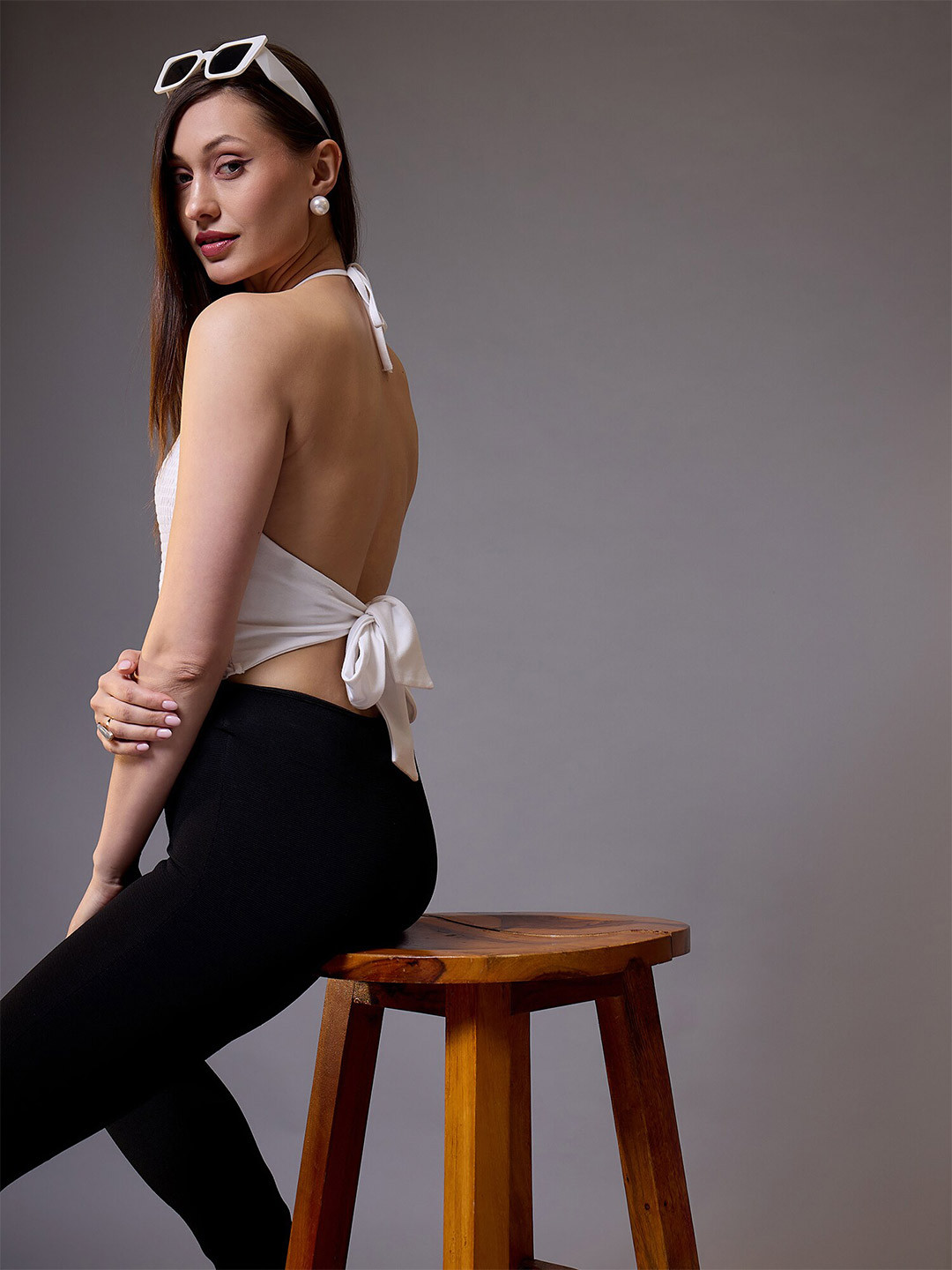 STYLECAST X KASSUALLY Halter Neck Smoked fitted Top