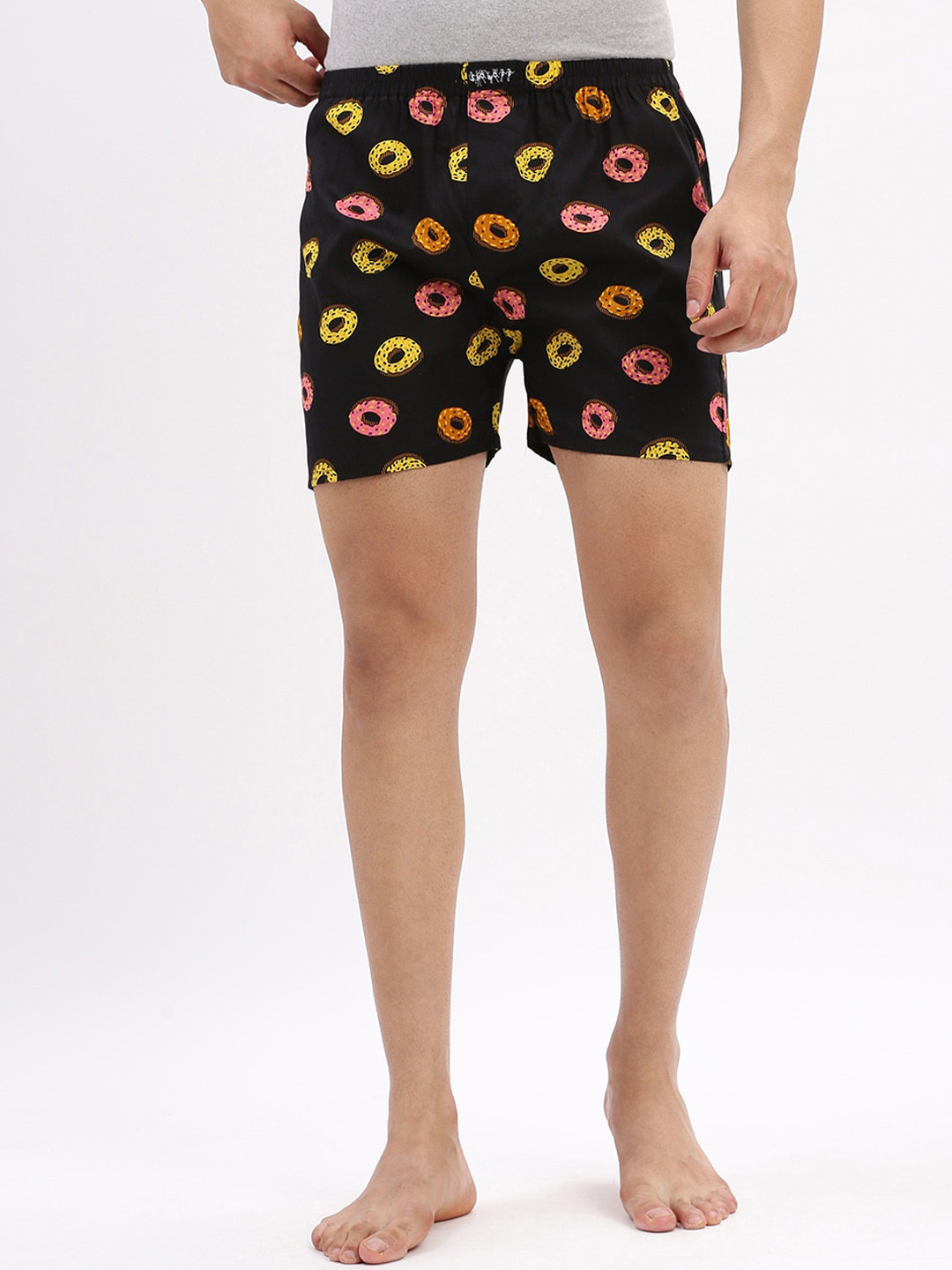 SHOWOFF Printed Cotton Mid-Rise Boxer AM-149_Black-Black