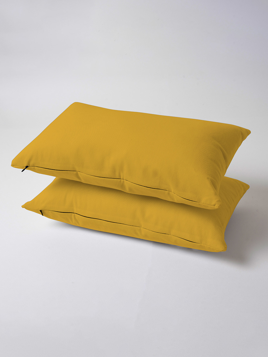 SKANDA FAB Mustard Yellow 2Pcs Pure Cotton Sofa Cushions