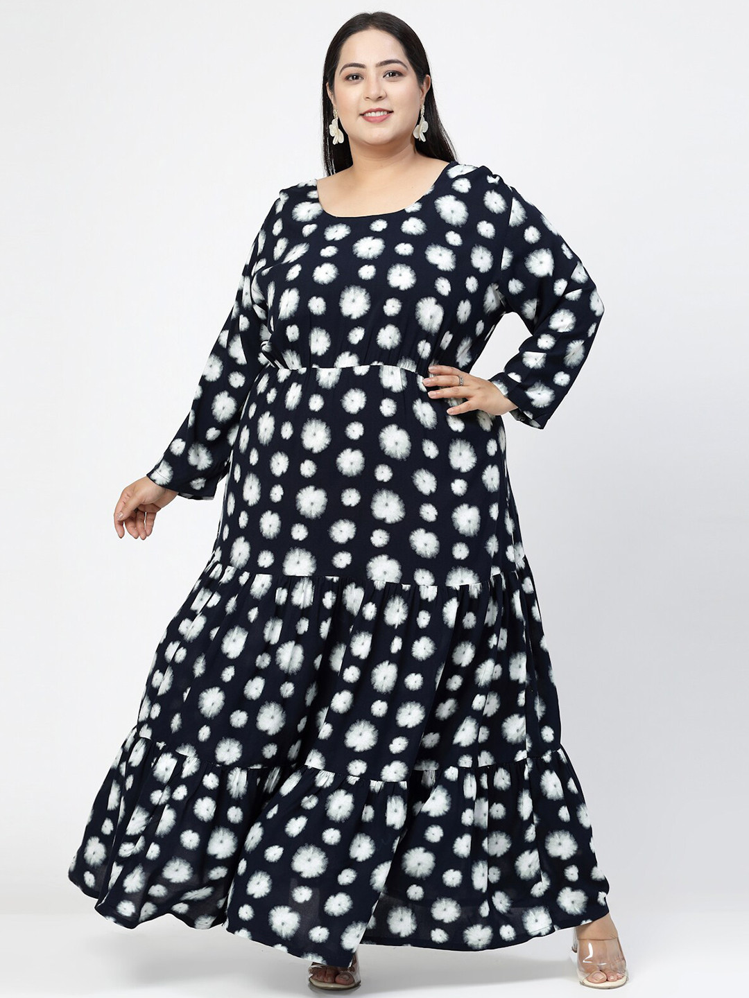 plusS Plus Size Navy Blue Geometric Print Maxi Dress