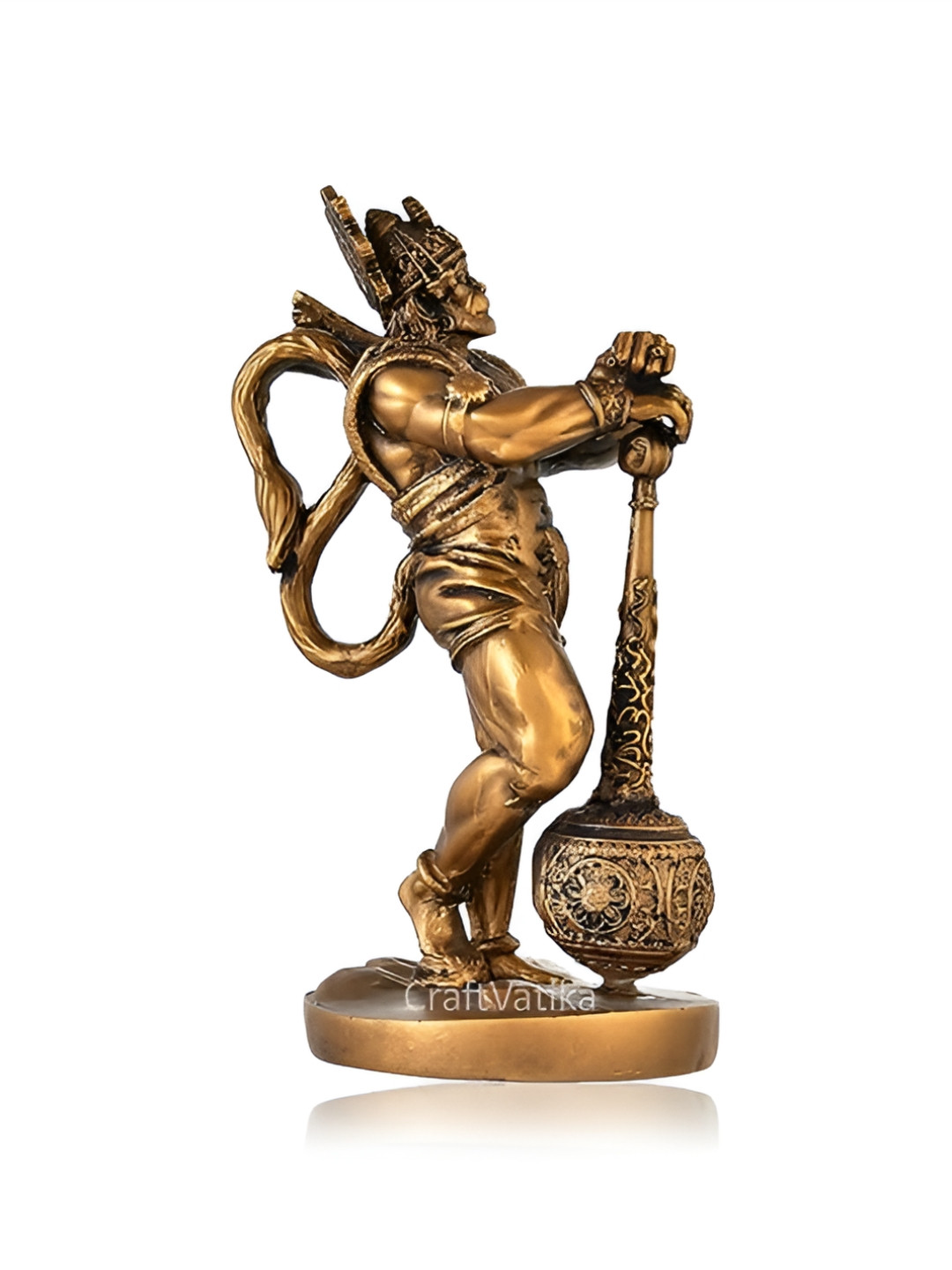 Aura Bahubali Hanuman Gold Stone Natural Prayer Room Small Showpiece - 5 Inches