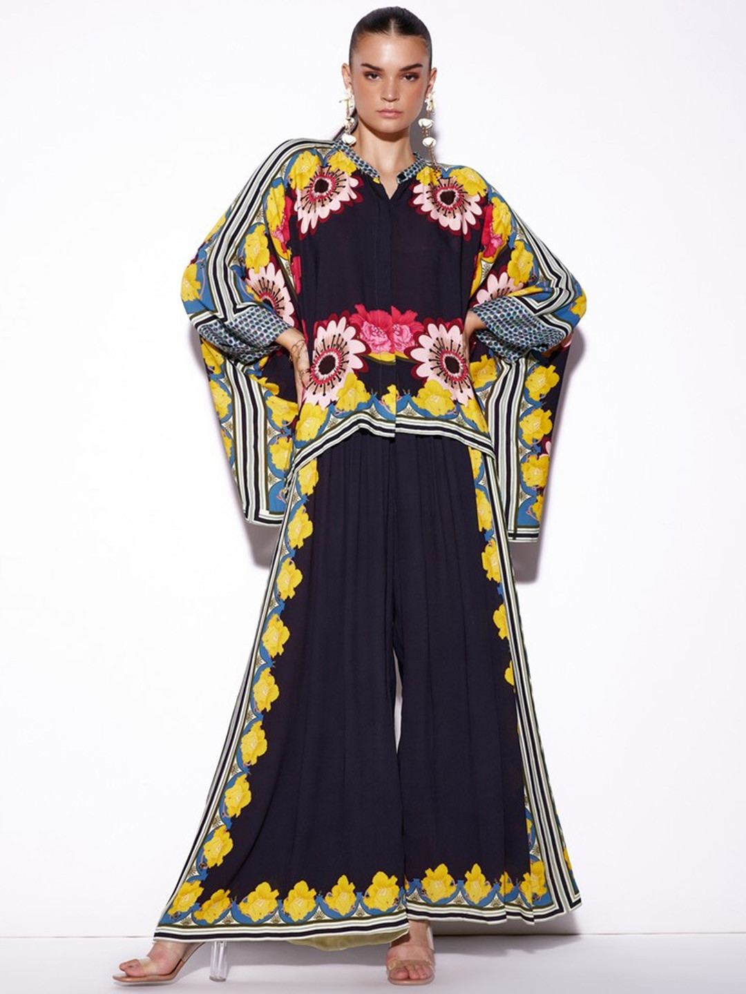VERB BY PALLAVI SINGHEE Alora Floral Printed Georgette Cape Top With Palazzos