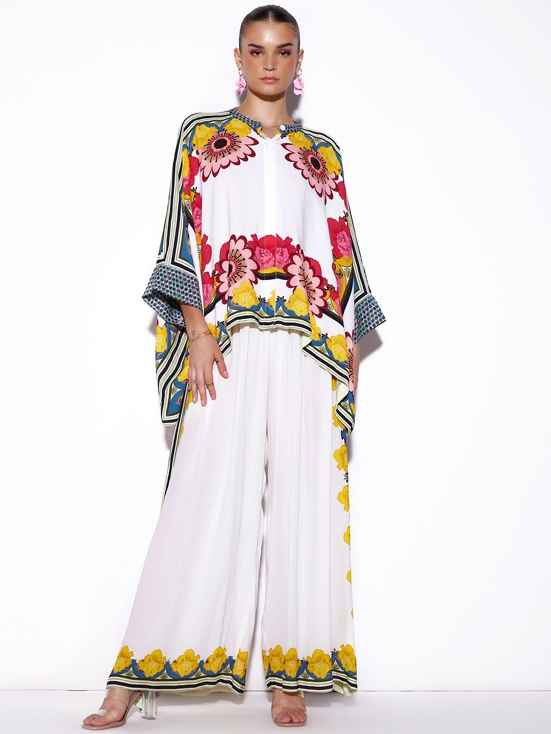 VERB BY PALLAVI SINGHEE Aaloka Floral Printed Georgette Cape Top With Palazzos