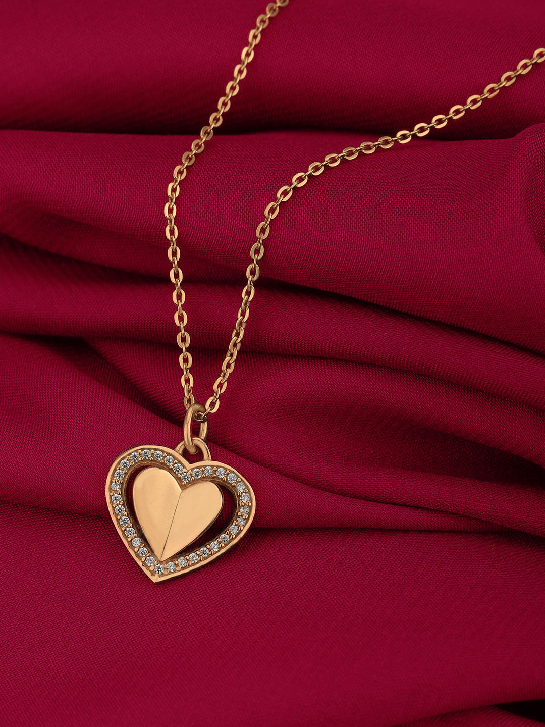 VANBELLE 925 Sterling Silver 18kt Rose Gold Plated with CZ Heart Pendant with Chain