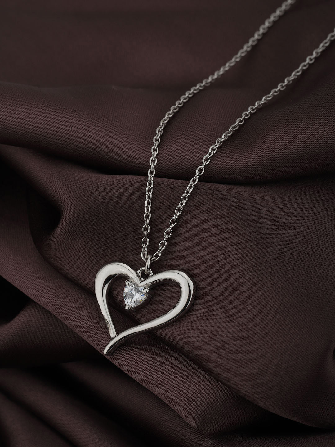 VANBELLE 925 Sterling Silver Rhodium Plated with CZ Heart Pendant with Chain