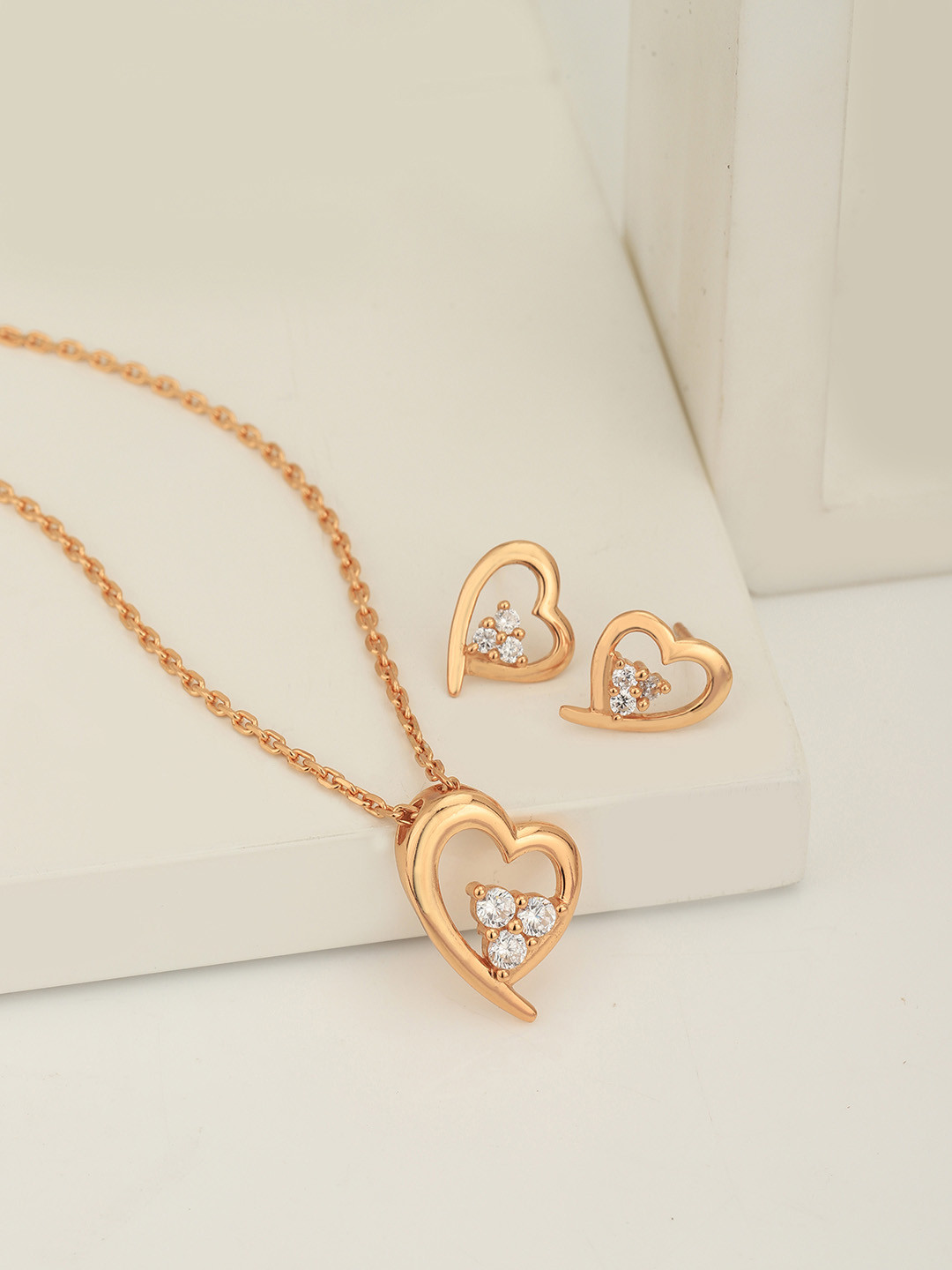 VANBELLE 925 Sterling Silver 18kt Rose Gold Plated CZ Studded Handcrafted Jewellery Set