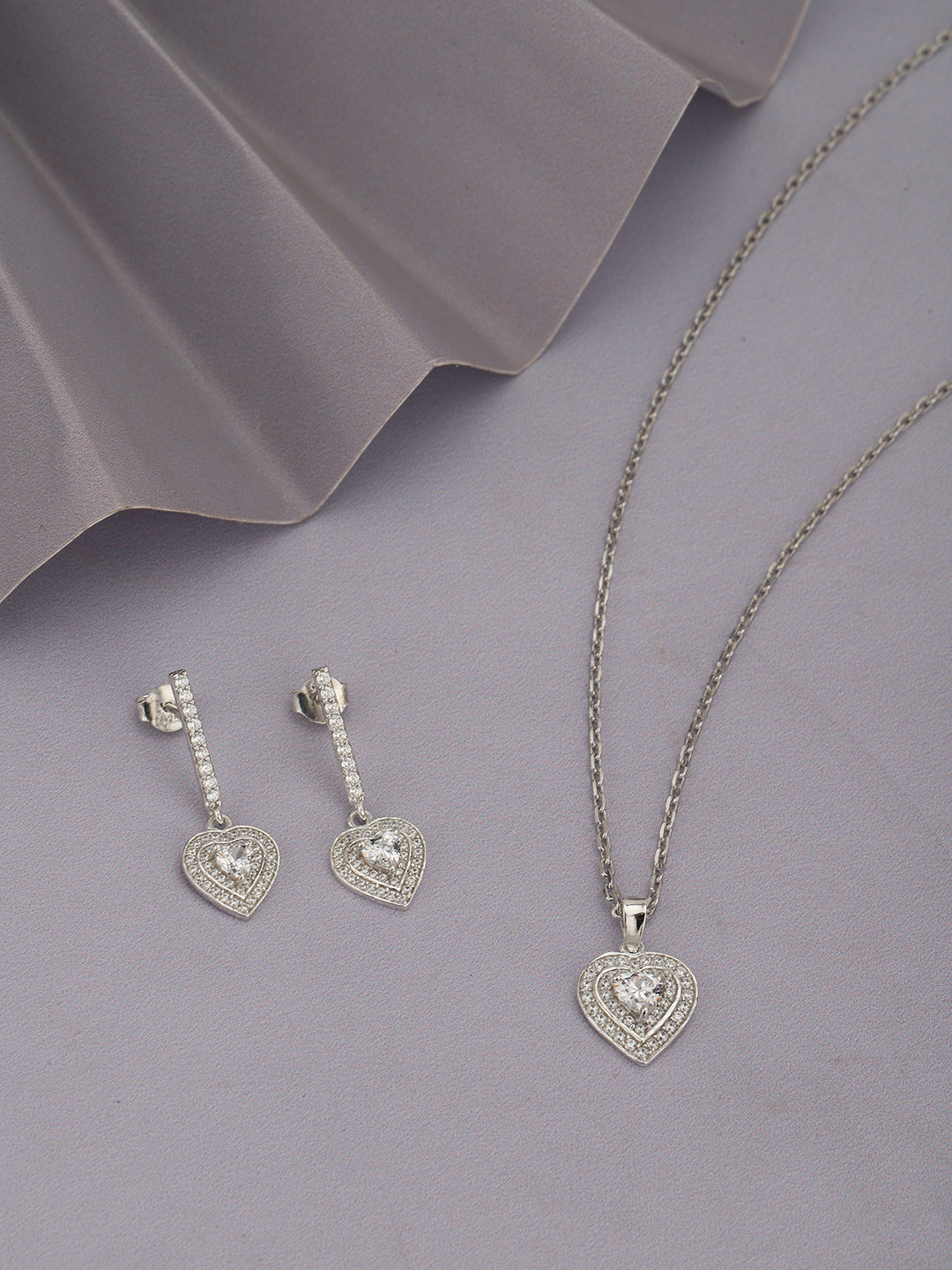 VANBELLE 925 Sterling Silver Rhodium Plated CZ Studded Handcrafted Necklace & Earring Set