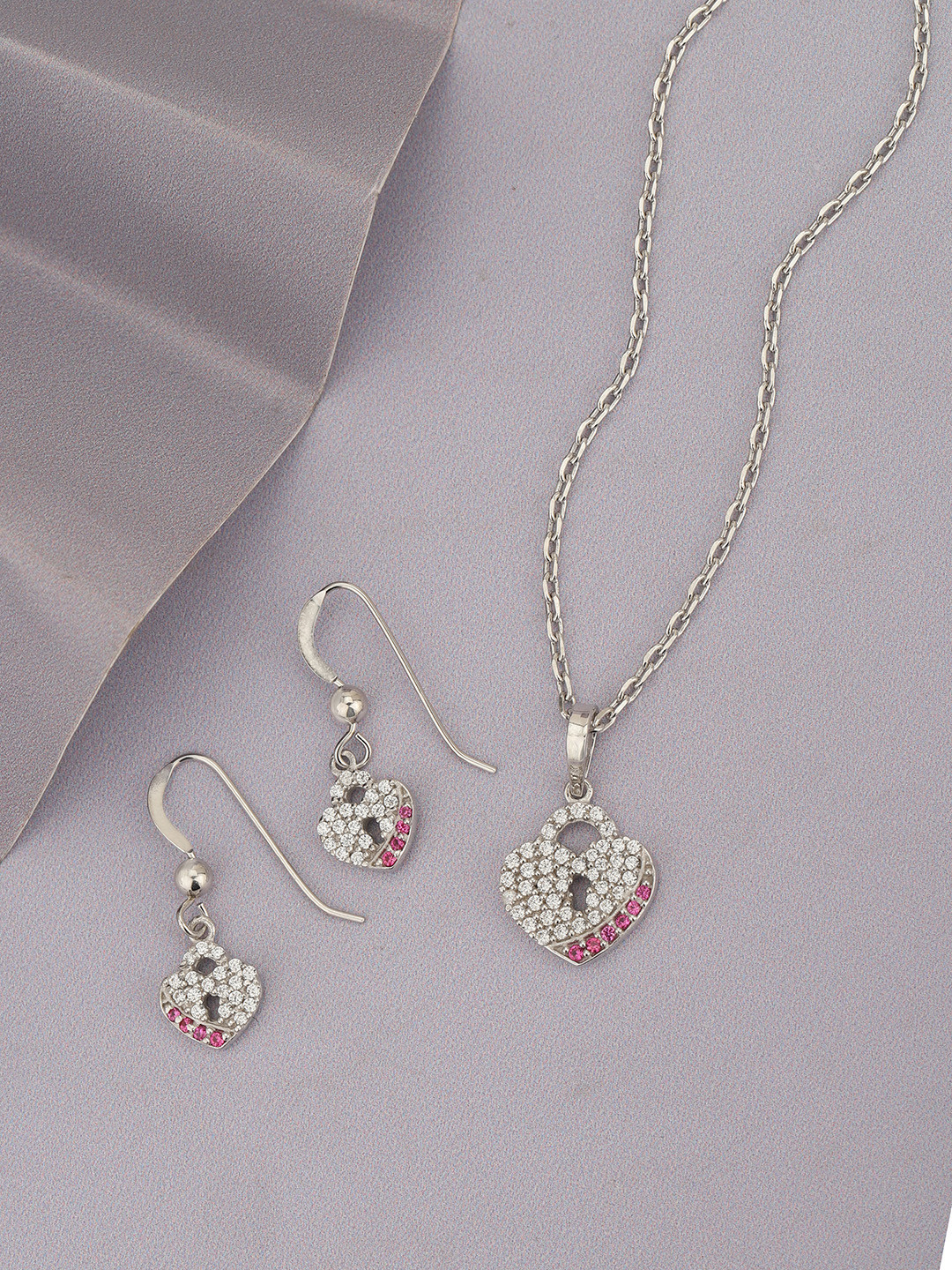 Carlton London 925 Sterling Silver Rhodium Plated Heart Design Necklace & Earrings