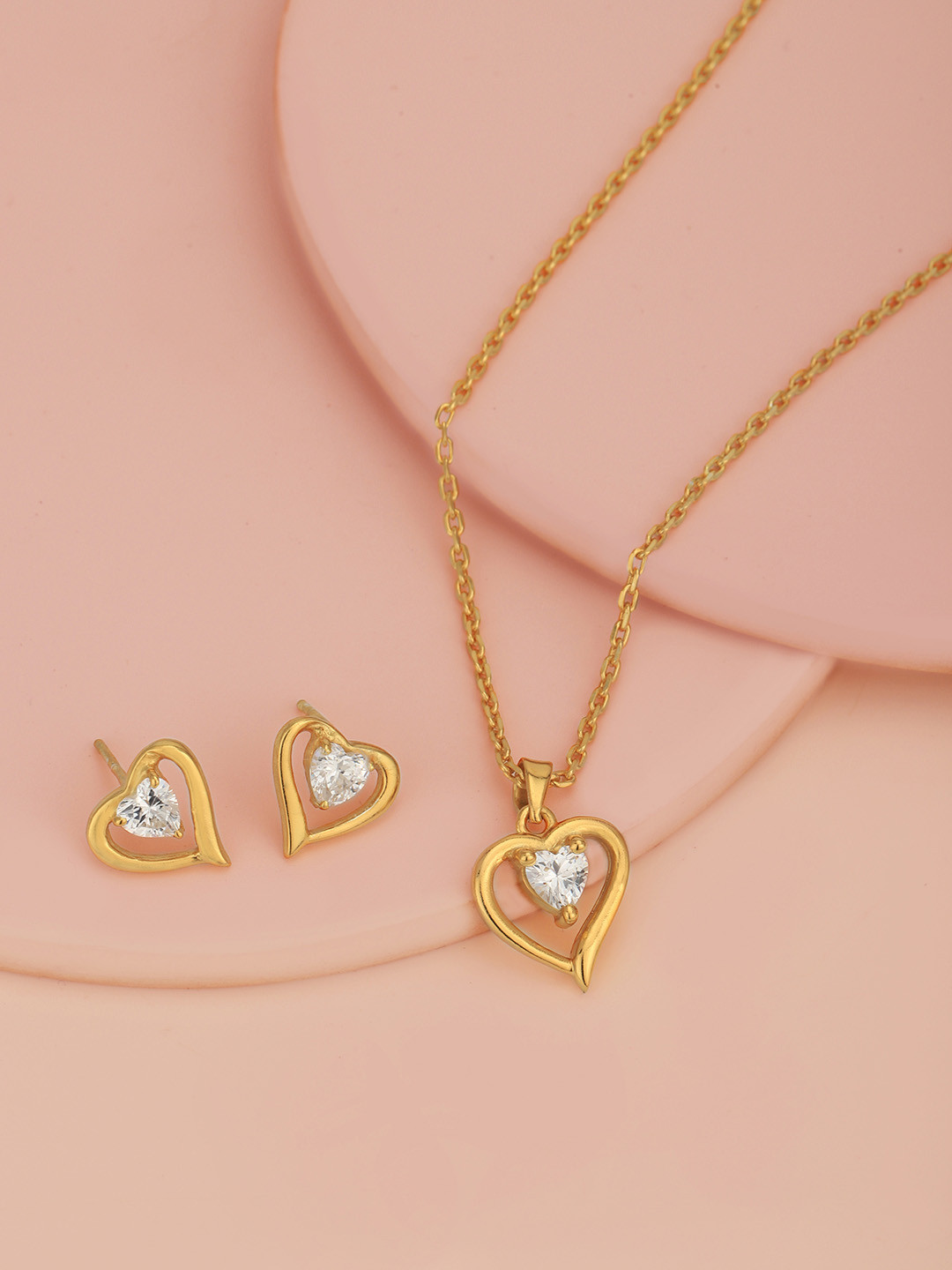 Carlton London 925 Sterling Silver 18kt Rose Gold Plated Heart Design Necklace & Earrings