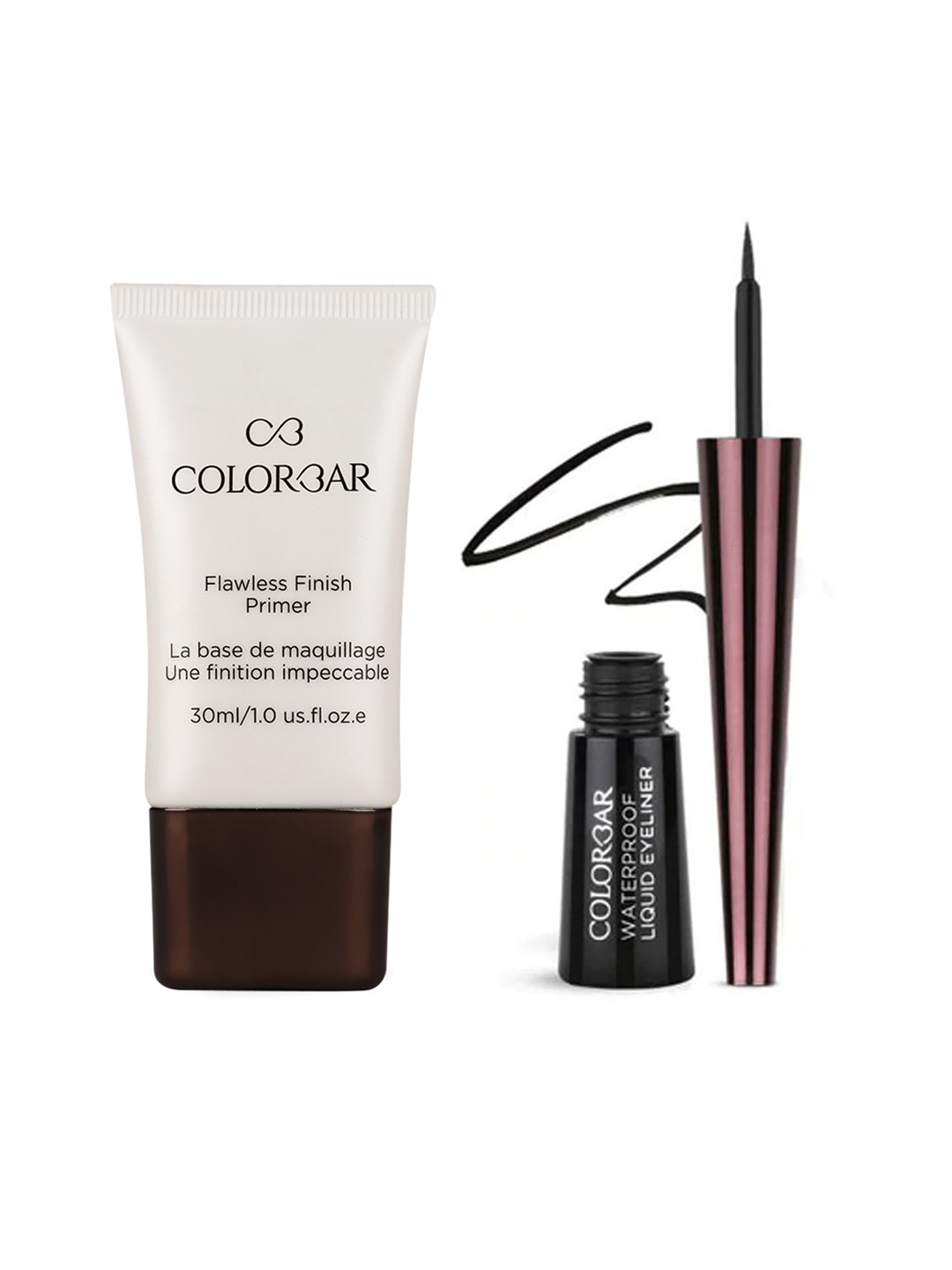 Colorbar Set of Precision Liquid Eyeliner 2.5 ml - Black & Flawless Finish Primer - 30 ml