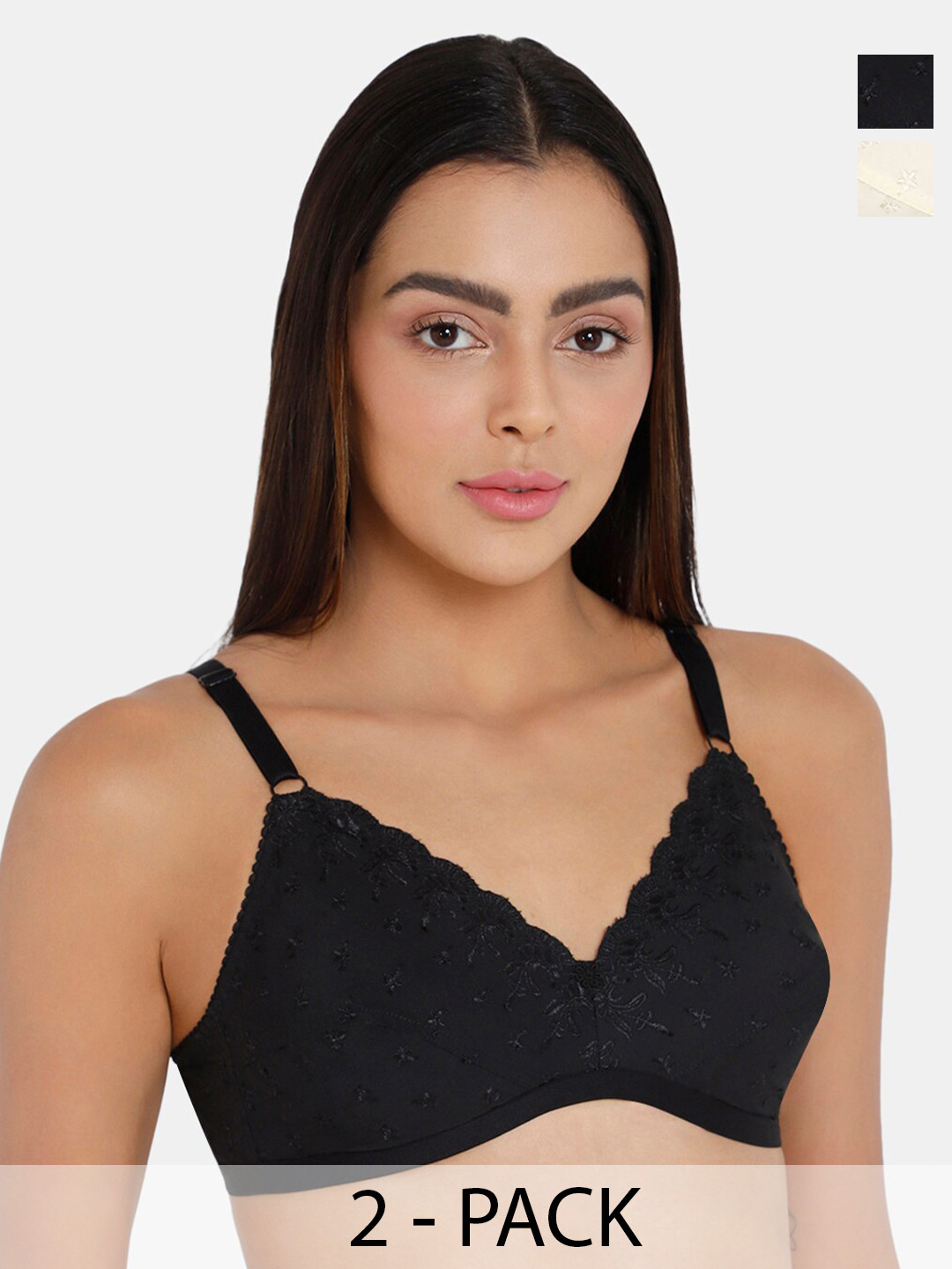 NAIDU HALL Pack Of 2 Self Designed Full Coverage Cotton Everyday Bras With All Day Comfort