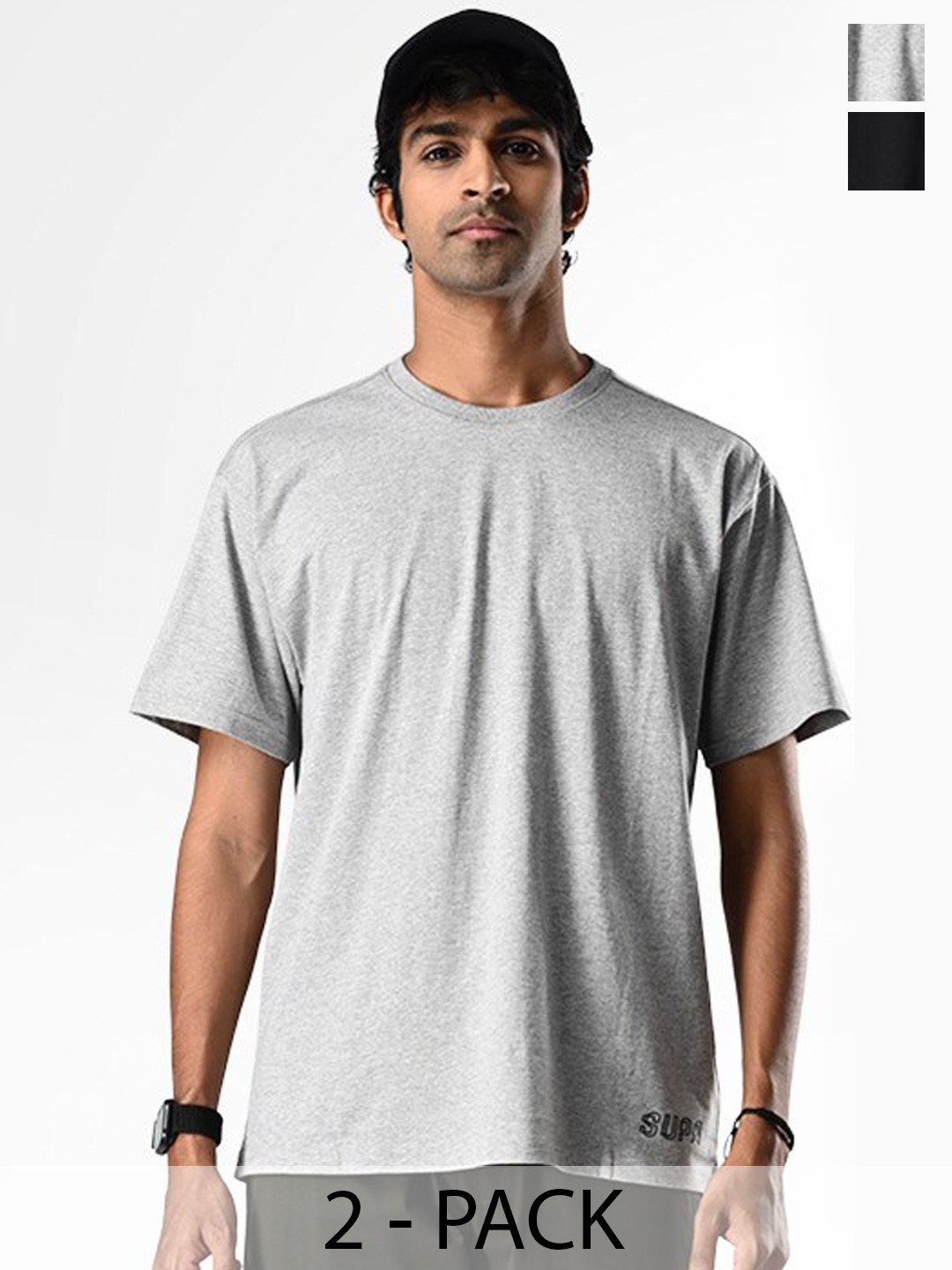 Supa Men Pack Of 2 Round Neck Applique Oversized T-shirt