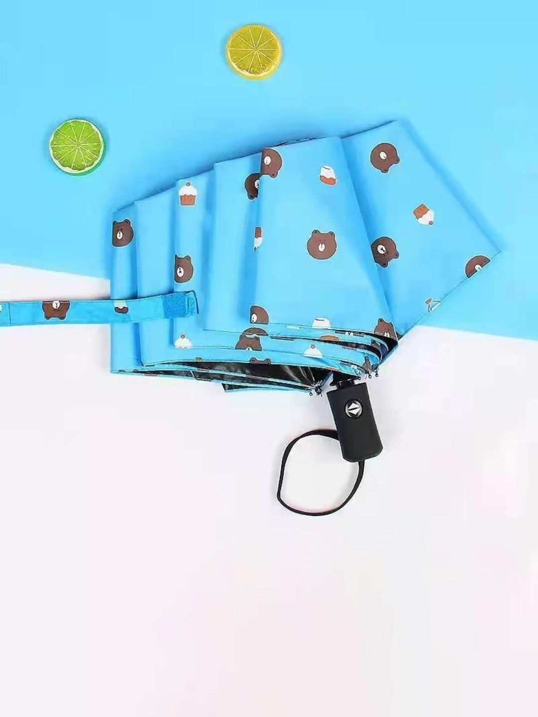 KEKEMI 3 Fold Bear Printed Automatic Umbrella