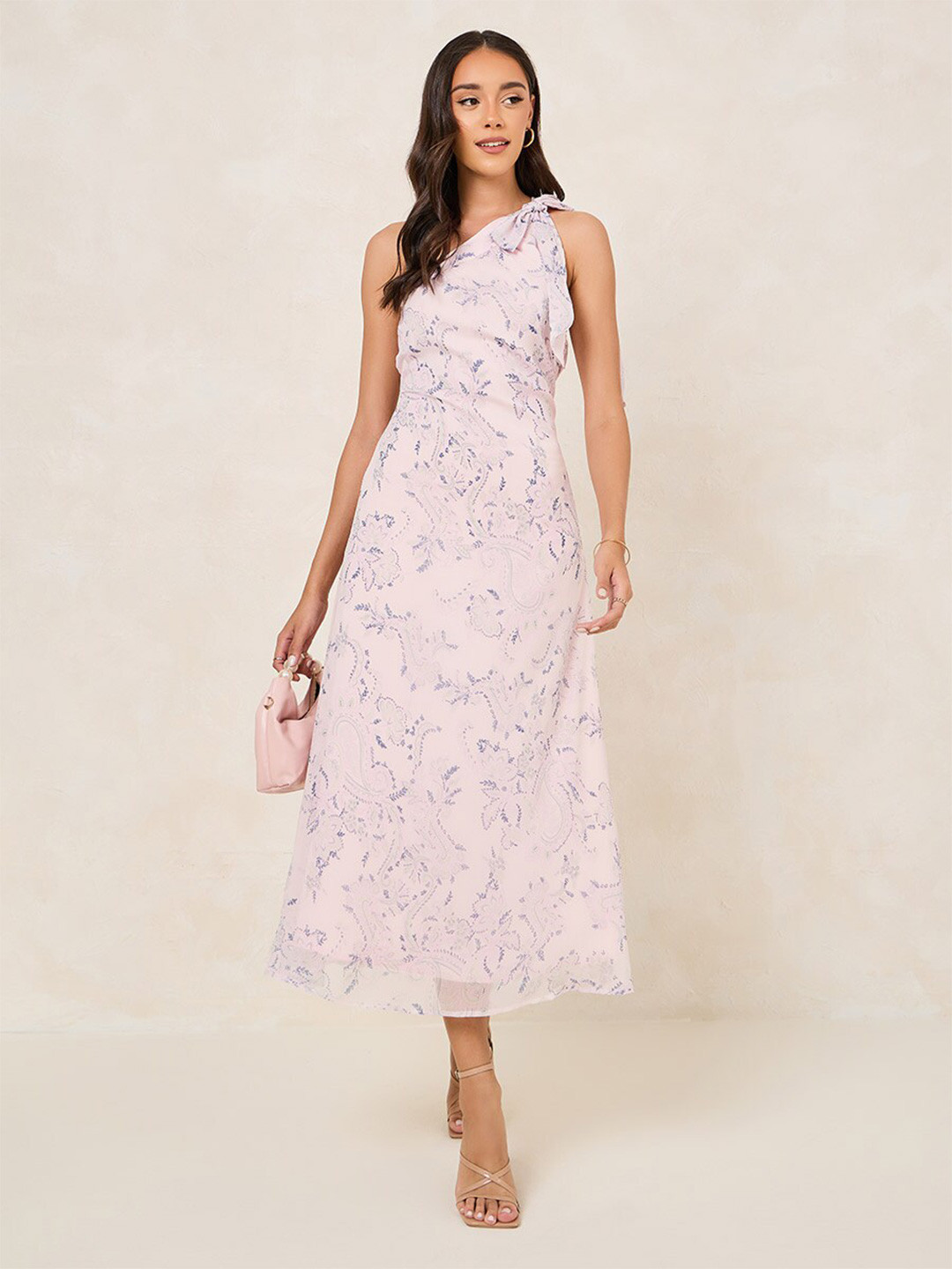 Styli Floral Print One Shoulder A-Line Maxi Dress