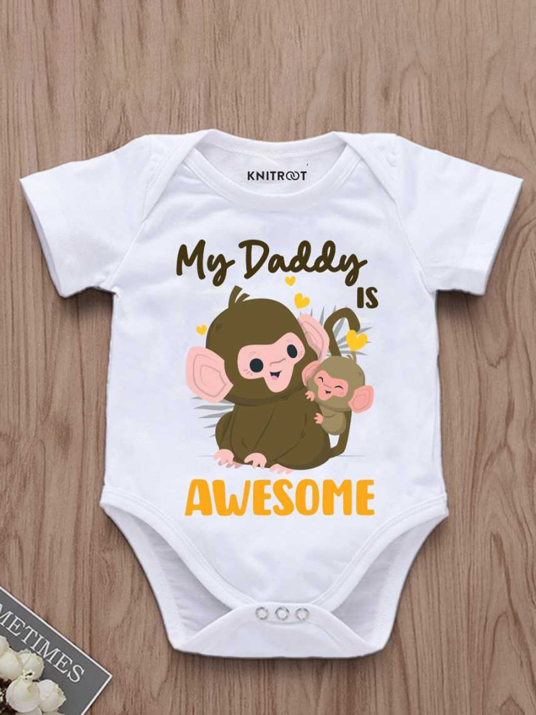 KNITROOT Infants Unisex Graphic Printed Envelope Neck Short Sleeves Casual Bodysuit