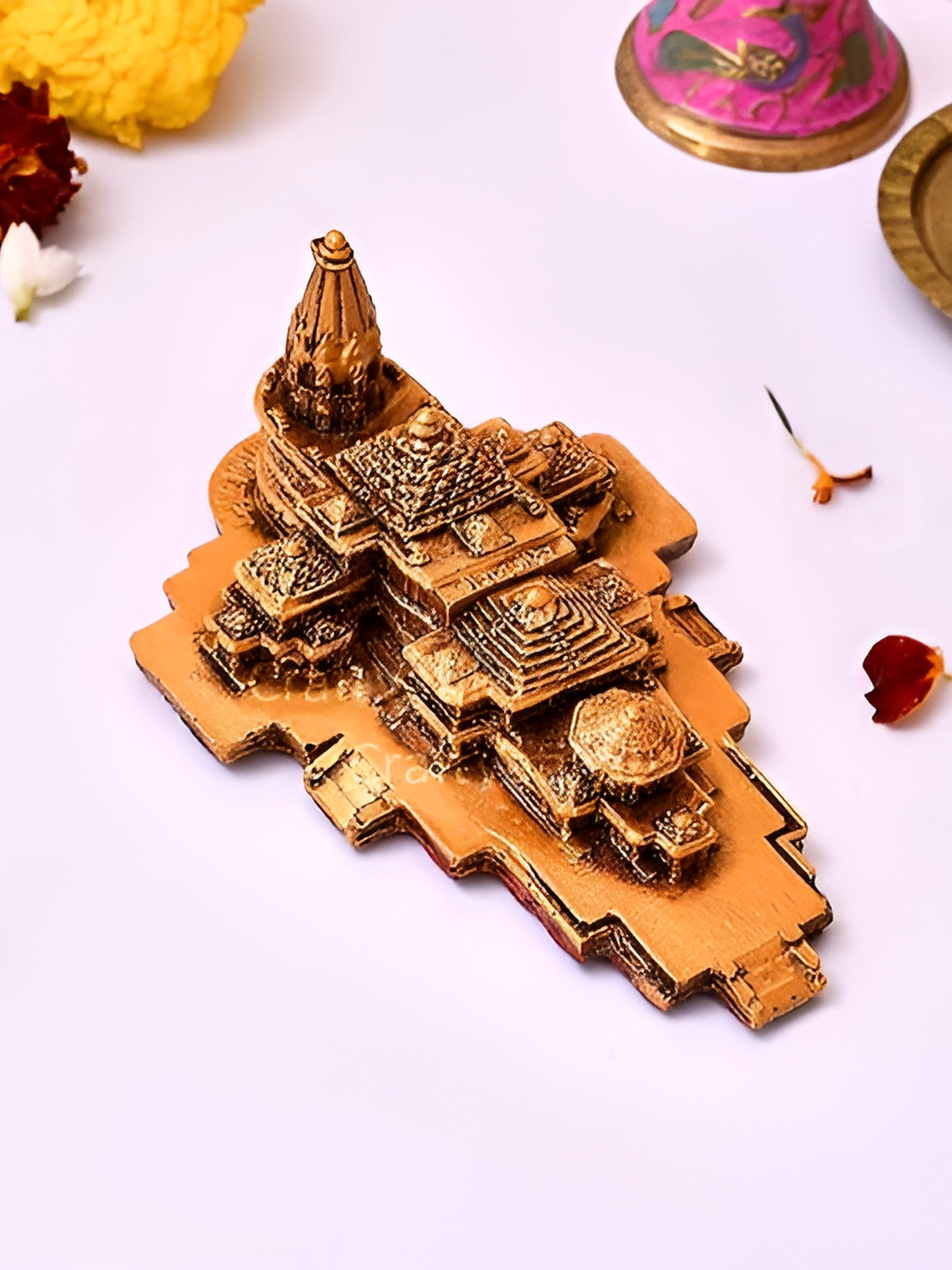 Aura Ram Mandir Ayodhya Brown Polyresin Matte Prayer Room Tiny Showpiece - 6 Inches