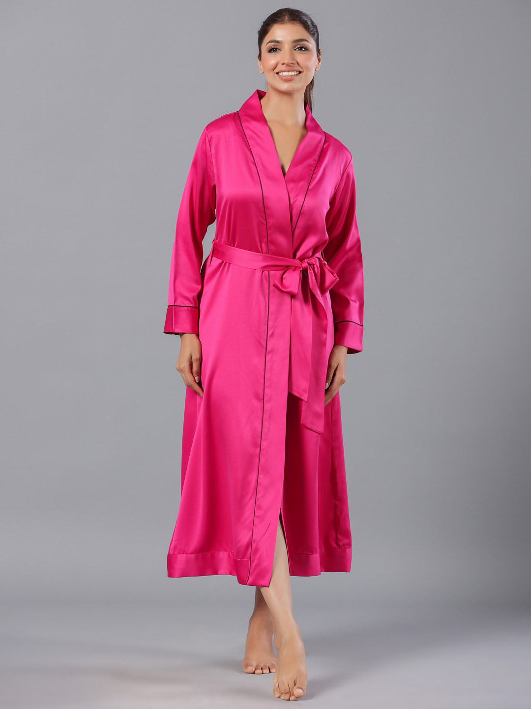 ETC Pink V-Neck Long Sleeves  Quick-Dry Robe