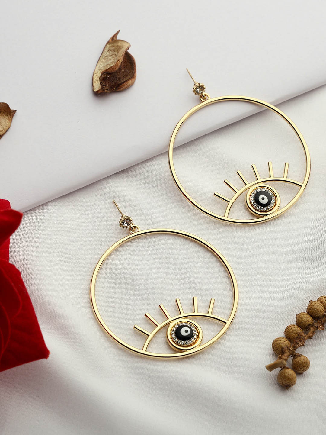 VENI Contemporary Gold-Plated Evil Eye Drop Earrings