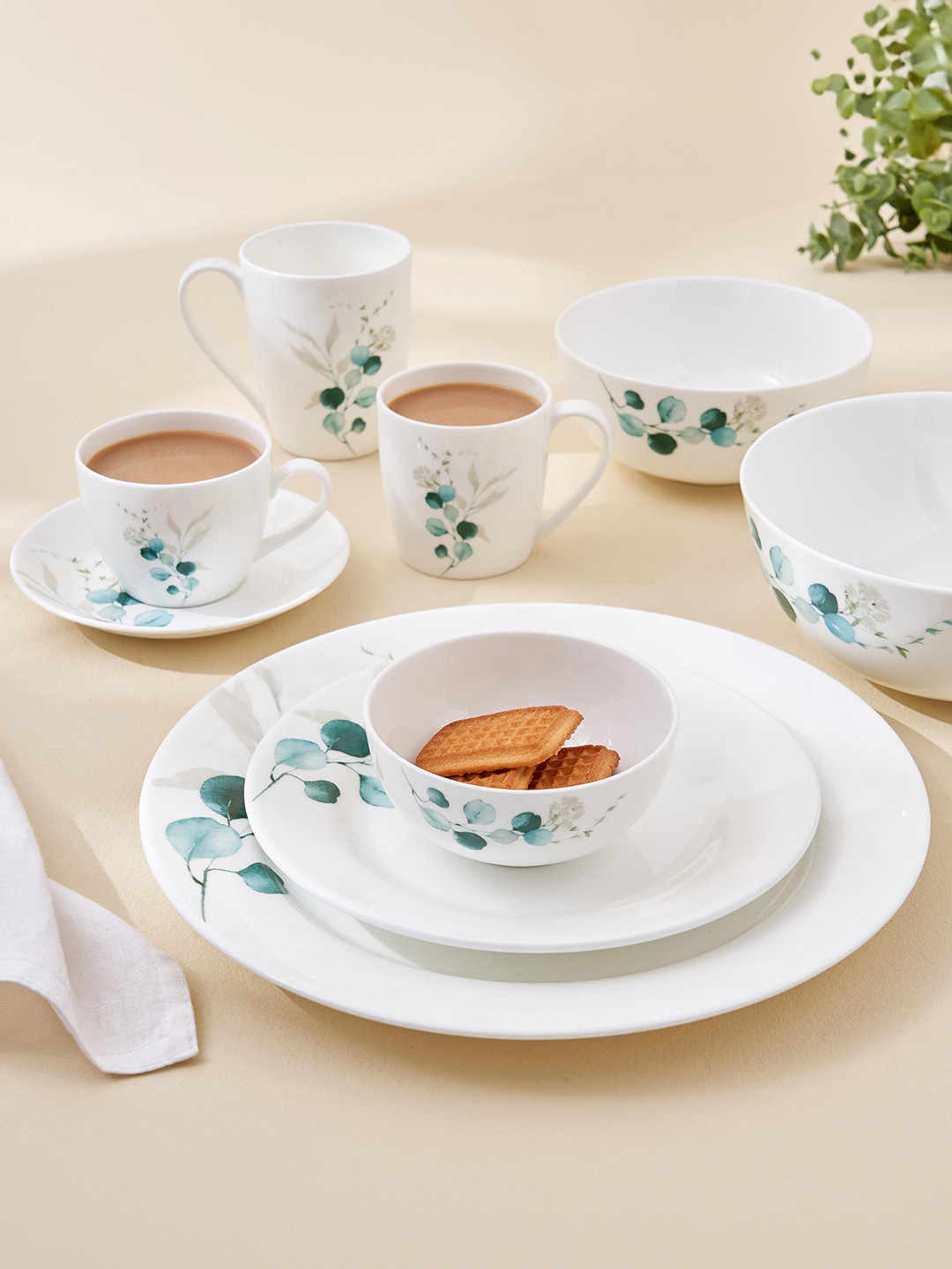 Home Centre Lucas White & Green Floral Printed Serving Bowl 1.21L