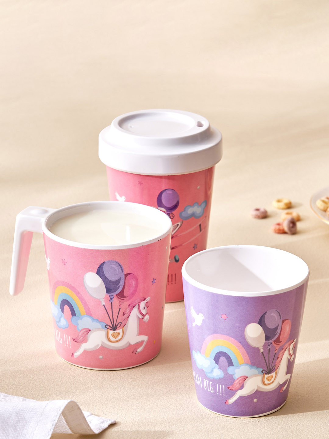 Home Centre slate Pink Printed Melamine Tumbler With Lid 300ml