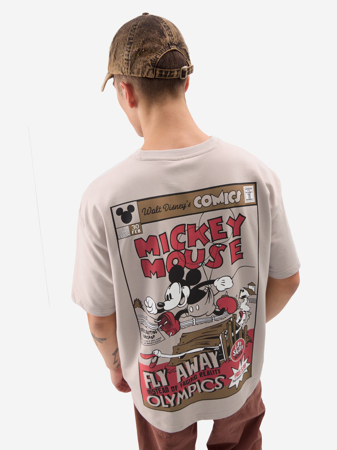 The Souled Store Mickey Mouse Printed Drop-Shoulder Sleeves Oversized Cotton T-shirt