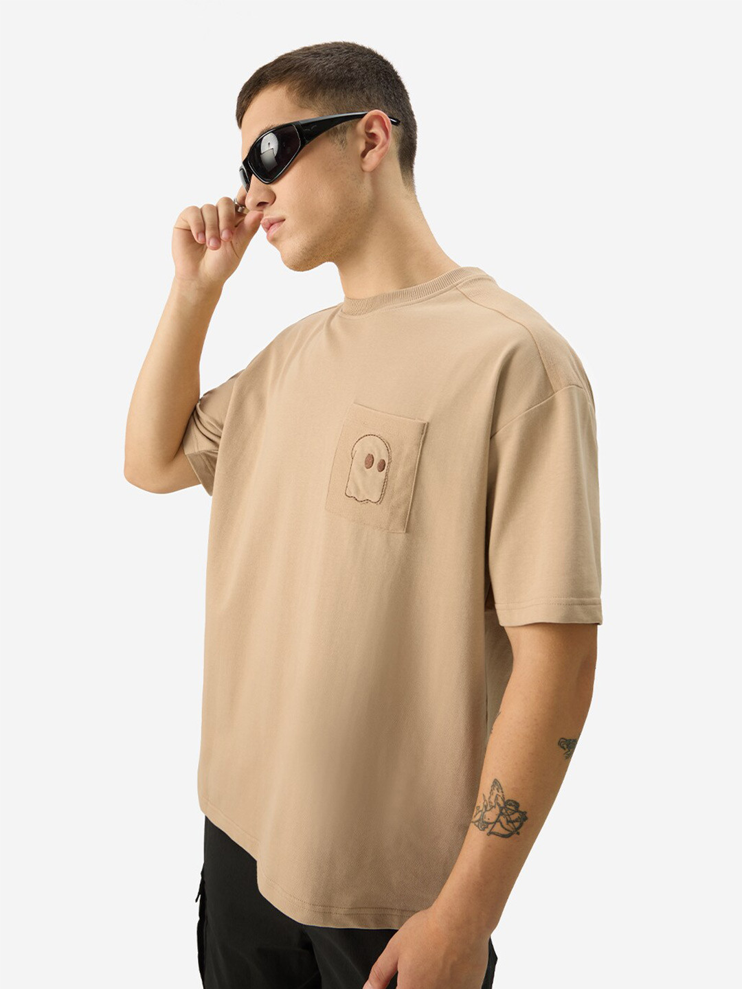 The Souled Store Graphic Print Drop-Shoulder Sleeves Pure Cotton Oversized T-shirt