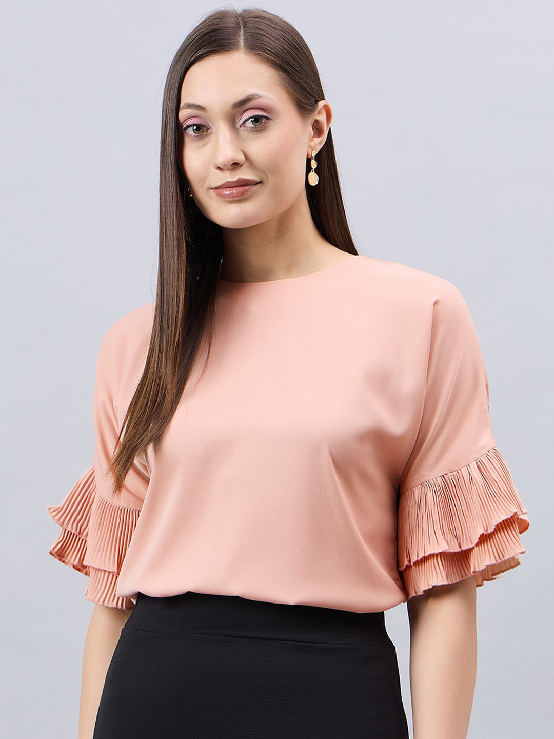 Style Quotient Peach coloured Bell Sleeve Regular Top