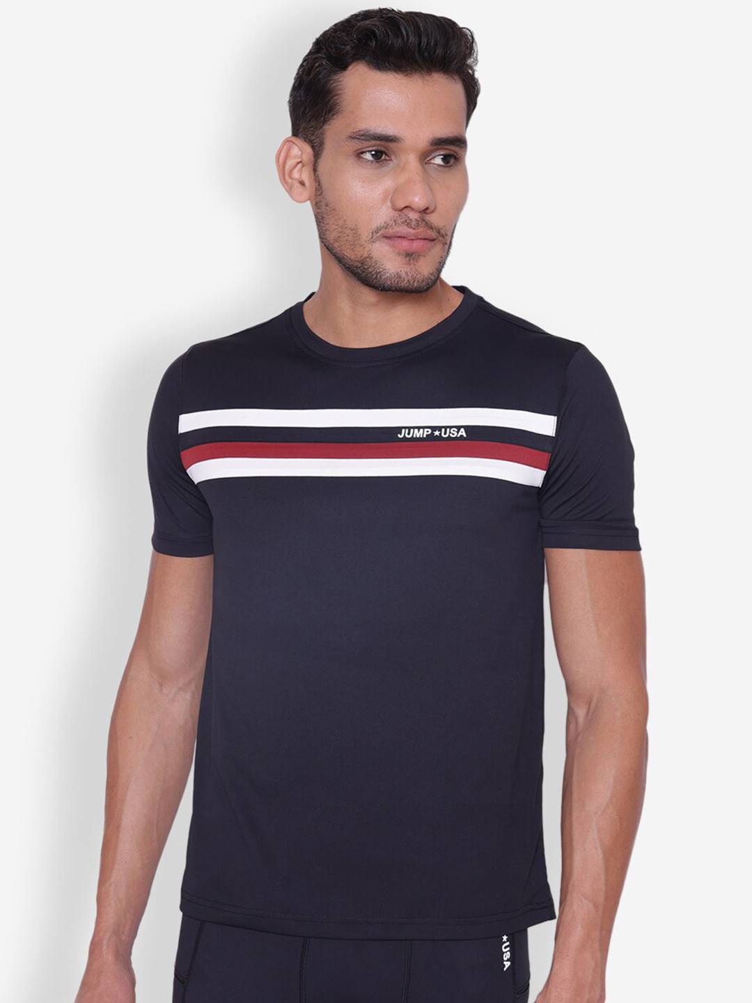 JUMP USA Striped Round Neck T-shirt