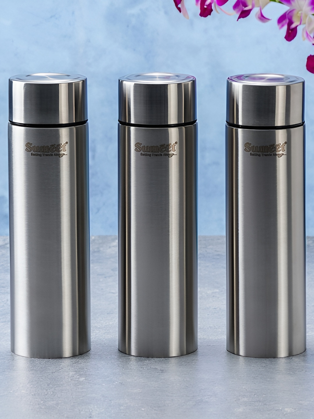 Sumeet H2O-Aqua Silver Stainless Steel Spill Proof 3 Piece Flask - 1L
