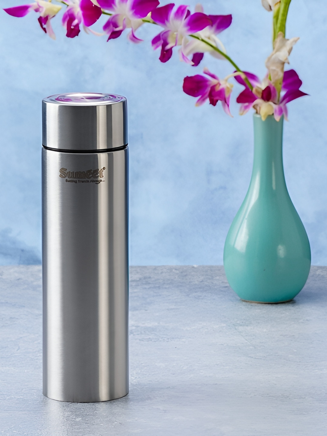 Sumeet H2o-Aqua Silver Solid Stainless Steel Spill Proof Flask - 1L
