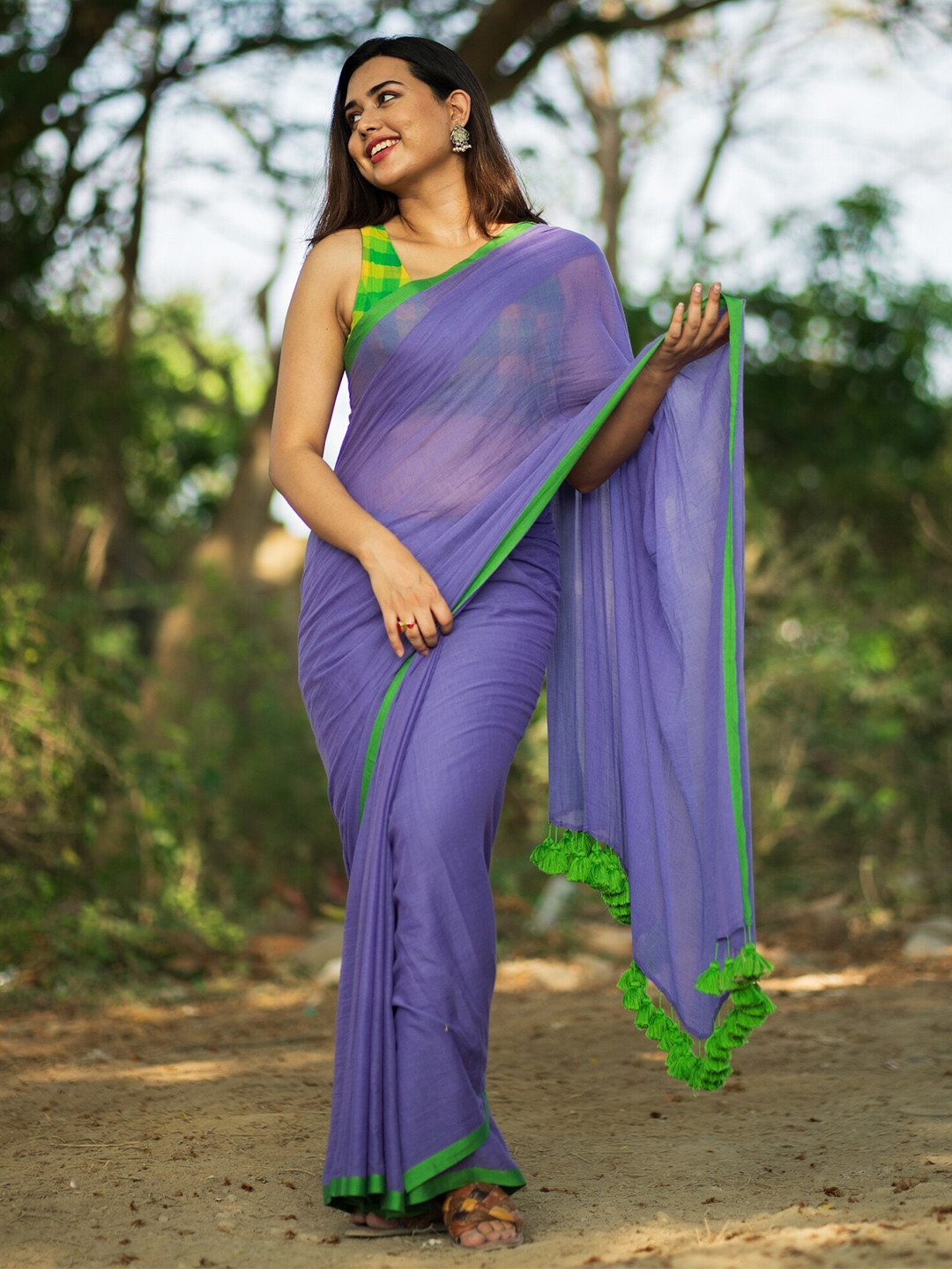 I LOVE SAREES Solid Pure Cotton Saree