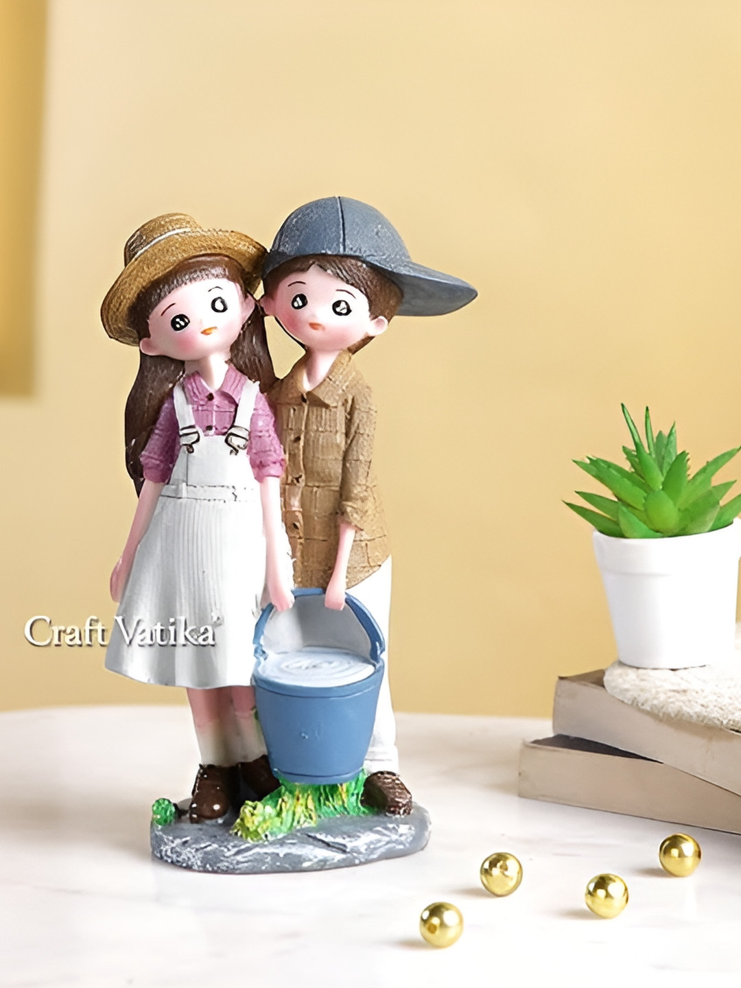 Aura Love Couple Blue Polyresin Matte Living Room Small Showpiece - 7.2 Inches