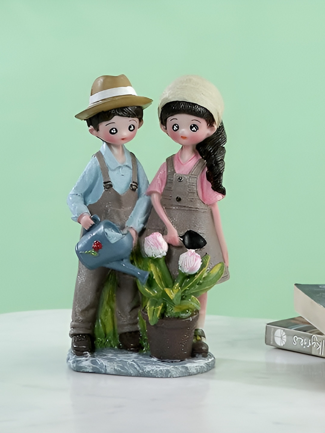 Aura Love Couple Pink Polyresin Glossy Living Room Small Showpiece - 7.4 Inches