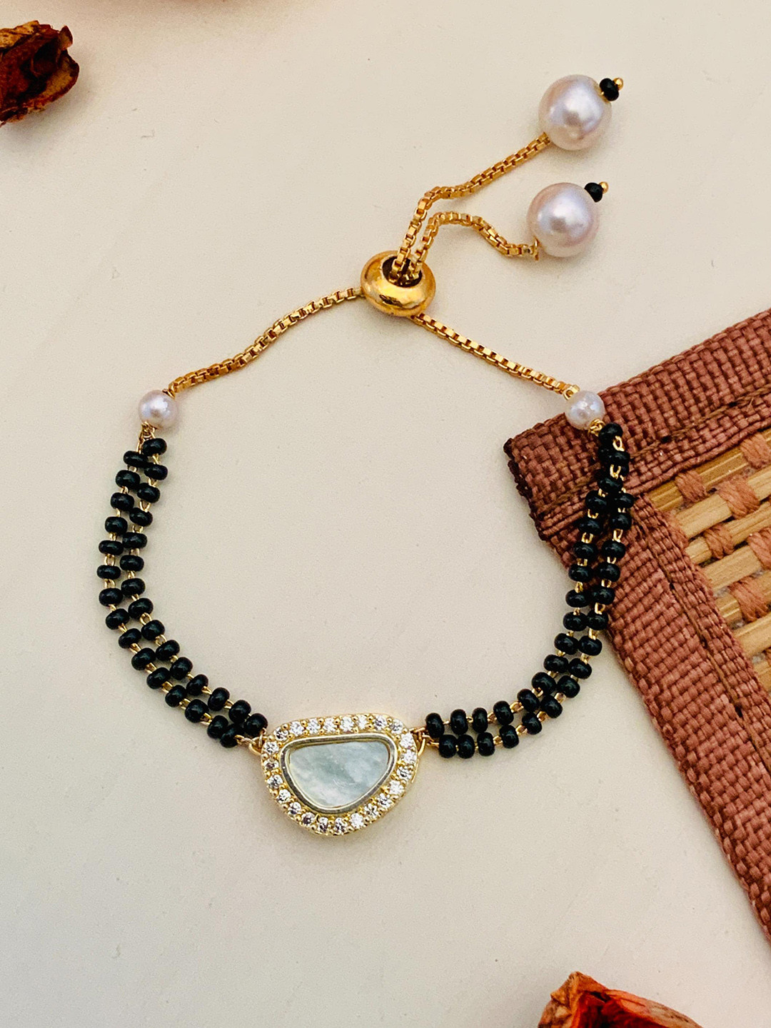 Anouk Gold-Plated Mother Of Pearl-Studded and Beaded Hand Mangalsutra