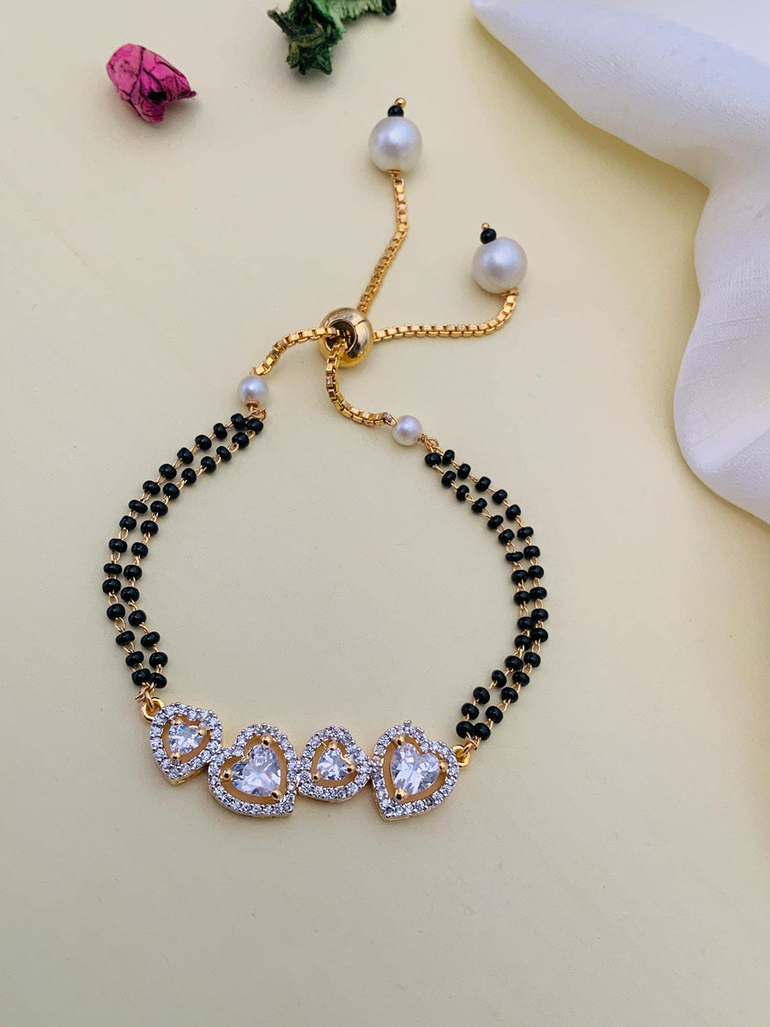 Anouk Gold-Plated Stone-Studded and Beaded Hand Mangalsutra