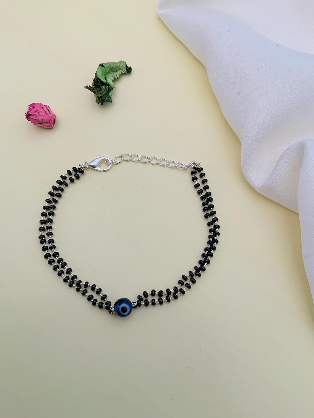 Anouk Silver-Plated Beaded Evil Eye Hand Mangalsutra