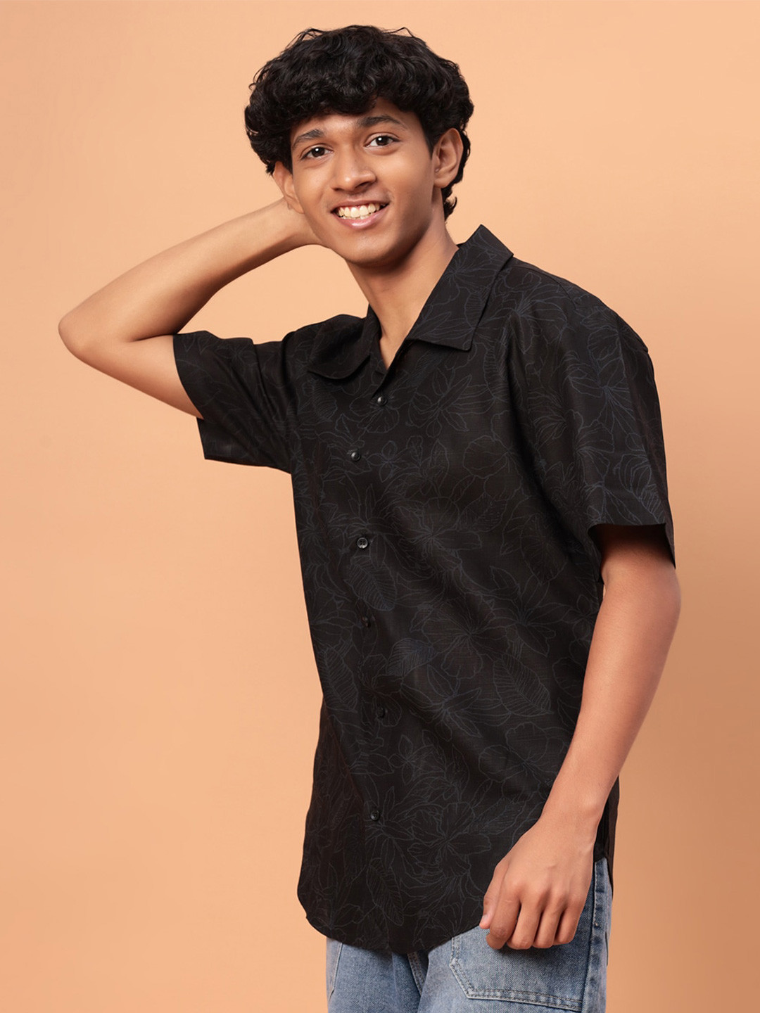 TeenTrums Boys Floral Printed Oversized Cotton Casual Shirt
