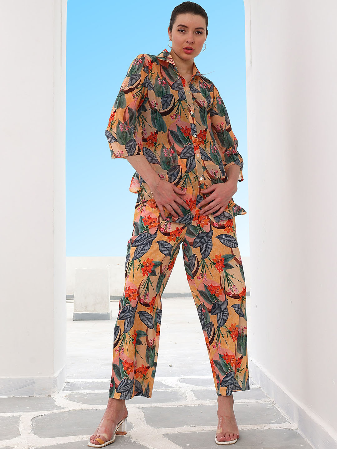 Boho By Athena Floral Printed Linen Shirt With Trouser Co-Ords