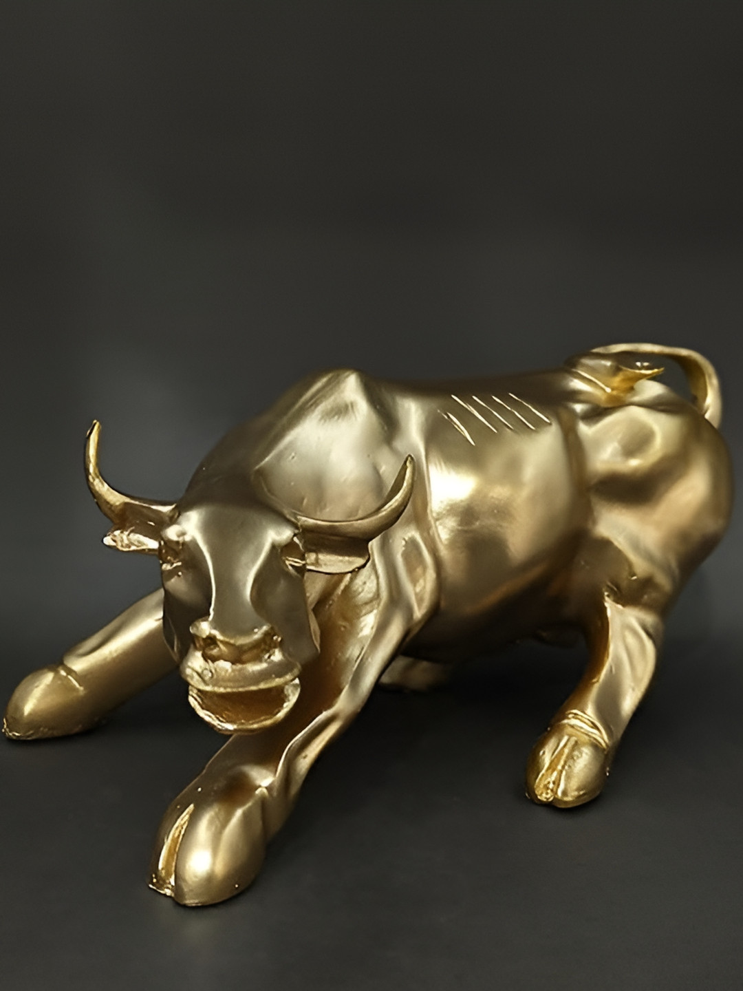 Aura Bull OX Gold Polyresin Glossy Living Room Small Showpiece - 5.6 Inches