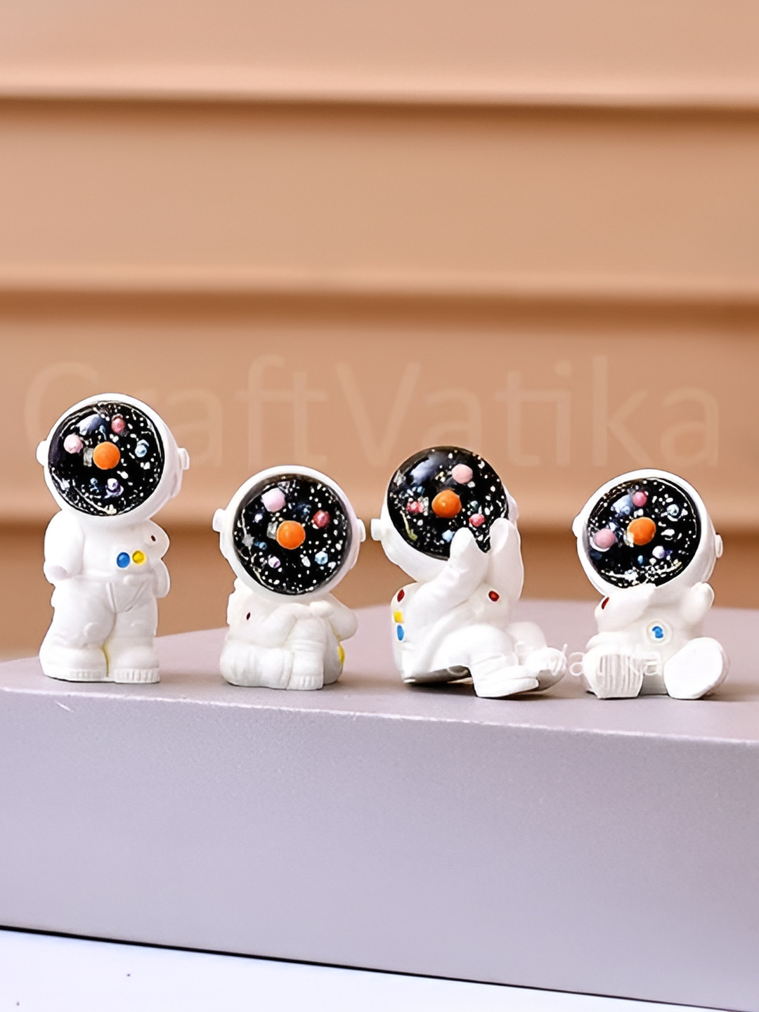 Aura Decorative Astronaut Miniature White Polyresin Matte Living Room Set of 4 Tiny Showpieces - 1.6 Inches