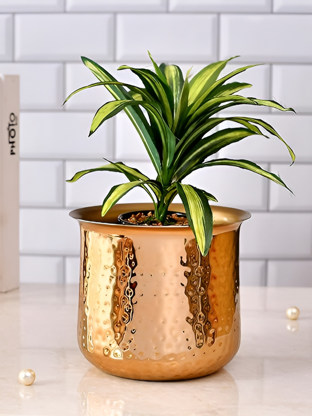 Aura Copper Toned Metal Textured Flower Vase