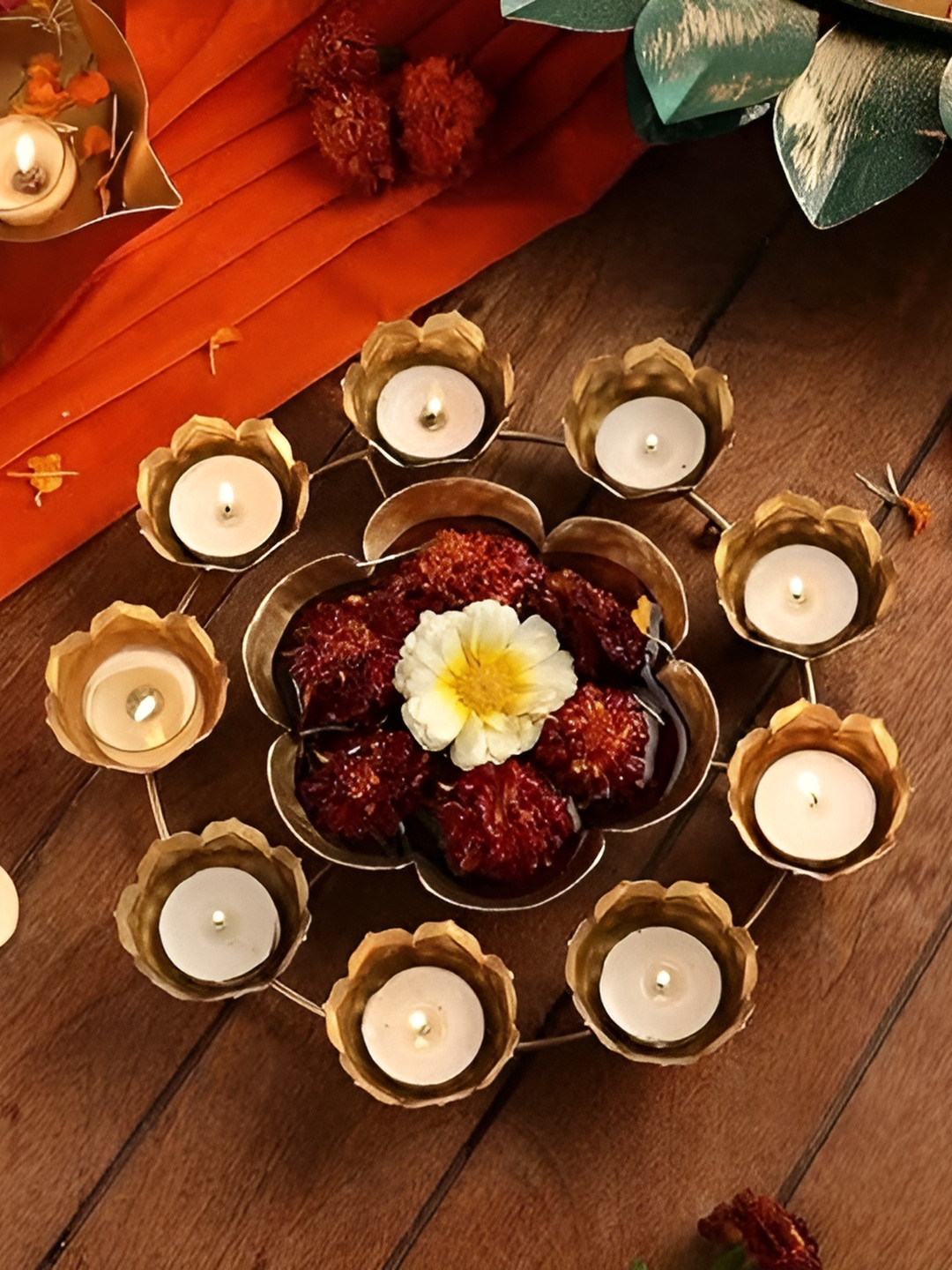 Aura Brown Diya Shaped Decorative Tealight Urli Bowl