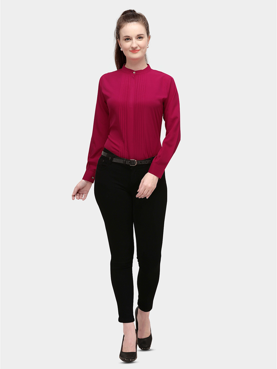 Kinjo Crepe High Neck Long Sleeves Formal Top