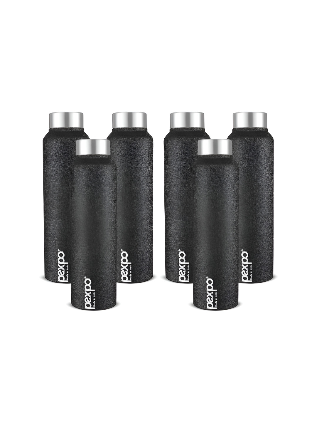 Pexpo Chromo Black Solid Stainless Steel Light-weight 6 Piece Water Bottle - 1L