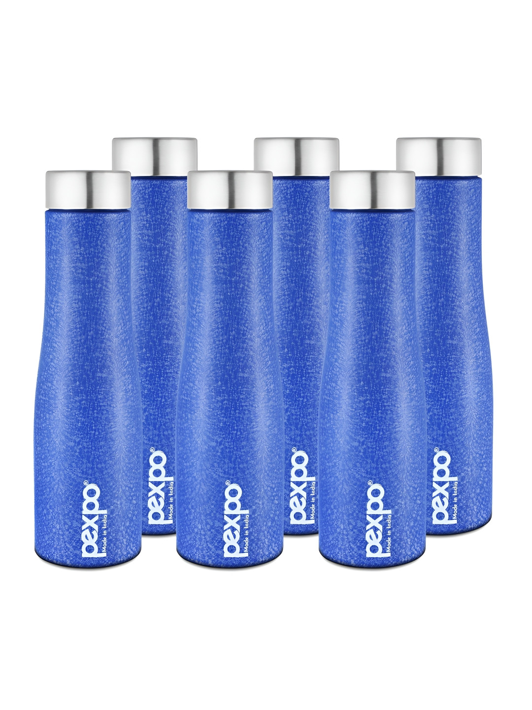 Pexpo MONACO Blue Solid Stainless Steel Single Wall Vacuum 6 Piece Water Bottle - 1L