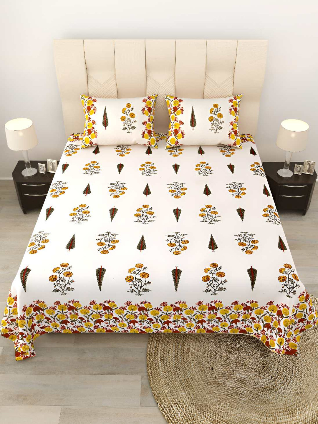 BED-SHEET.COM Natures Embrace Brown Ethnic Motifs Pure Cotton 180 TC King Fine Bedsheet with 2 Pillow Covers-107 x 89 inches