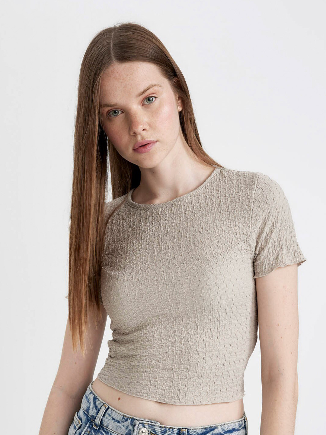 DeFacto Women Self Design Crepe Crop Top