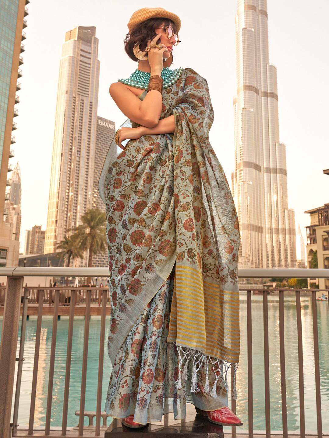 Mitera Floral Tissue Saree